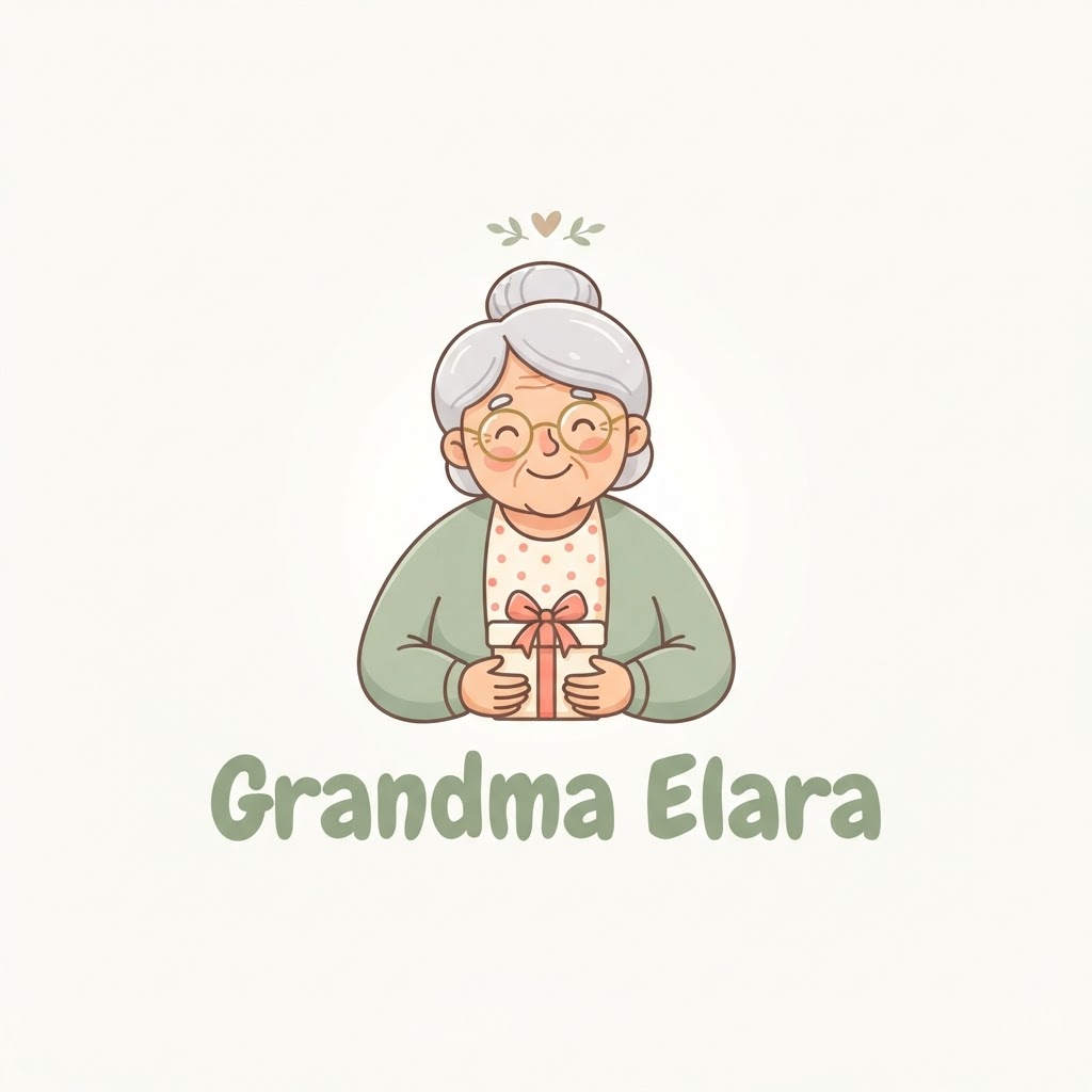 Grandma Elara logo - a warm grandmother holding a gift